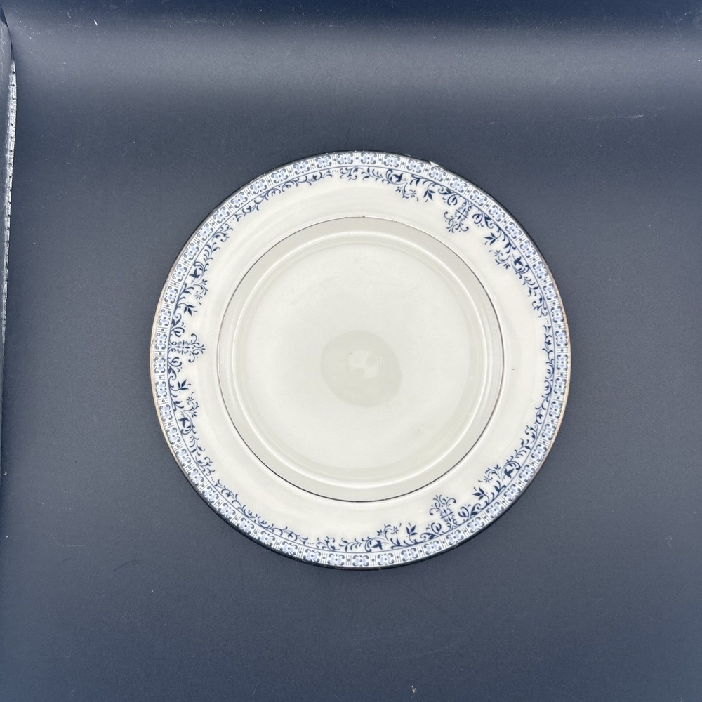 Noritake Charleston 7148 Bread Plate Ivory Blue Filigree‎ Platinum Trim